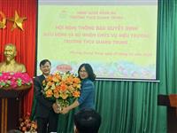 HỘI NGHỊ THÔNG BÁO QUYẾT ĐỊNH ĐIỀU ĐỘNG, BỔ NHIỆM CHỨC DANH HIỆU TRƯỞNG TRƯỜNG THCS QUANG TRUNG: NHÀ GIÁO TRẦN QUỐC HẢI