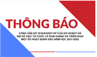 Công văn số 3016/SGDĐT-VP của Sở Giáo dục và đào tạo Hà Nội về việc tổ chức Lễ Khai giảng và triển khai một số hoạt động đầu năm học 2021-2022