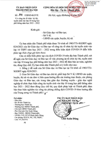 Công văn số 1711/UBND-KGVX của UBND thành phố Hà Nội về việc tổ chức kì thi tuyển sinh vào lớp 10 THPT năm học 2021-2022